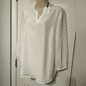 41 Hawthorn white blouse with poka dots.